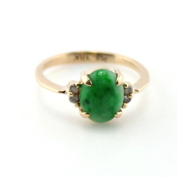 VINTAGE 18K YELLOW GOLD JADE & .04 CTW DIAMOND COCKTAIL RING SIZE 6- #3582-1 - Picture 10 of 10